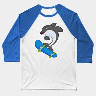 Dolphin Skater Skateboard Baseball T-Shirt